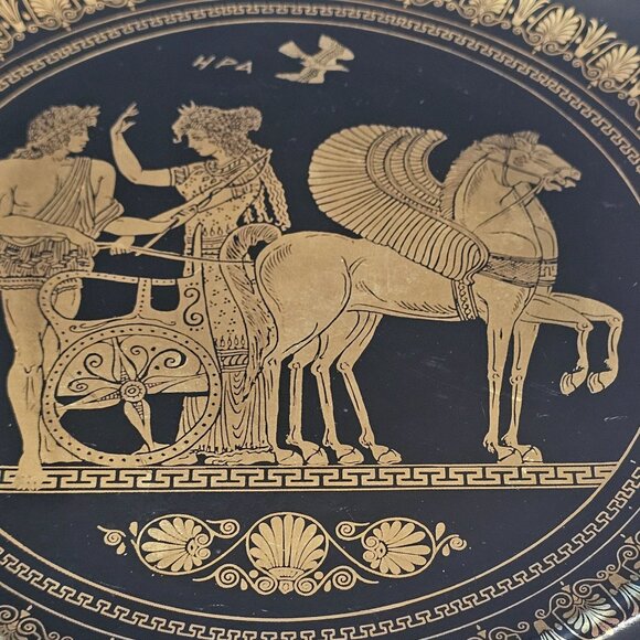 Special Hand Made in Greece 24K Gold Black PEGASUS 9.5” Decorative Wall Plate - Picture 6 of 11